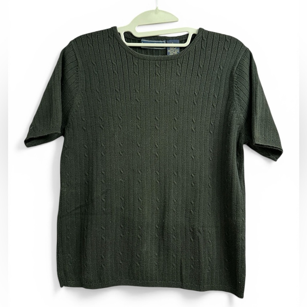 Laura Scott Vintage Black Short Sleeve Cable Knit Sweater - Picture 2 of 6